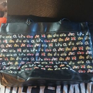 NWOT Black Tote Bag with Colorful Motorcycle Print